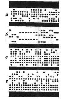 Перфорационные ленты: а, виг - с 5, 7и8 дорожками; б - с 6 дорожками и прямоугольными отверстиями